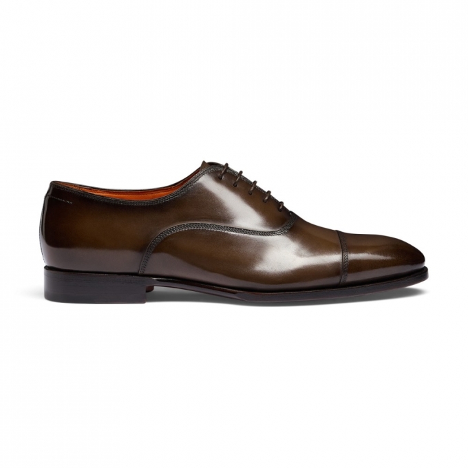 Stringata Oxford da uomo in pelle testa di moro - Testa di moro