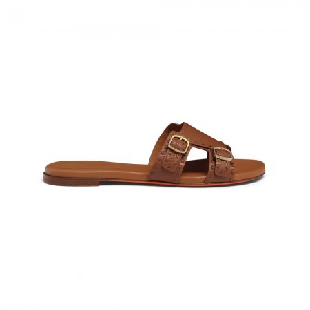 Sandalo slide Didi con doppia fibbia da donna in pelle bottalata marrone - Marrone chiaro
