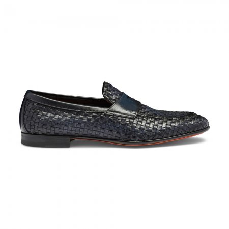 Mocassino penny da uomo in pelle intrecciata blu - Blu