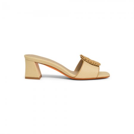 Sandalo tacco medio da donna in rafia beige - Naturale