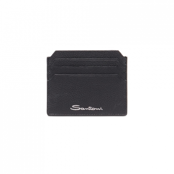 Porta carte di credito in pelle bottalata nera - Nero