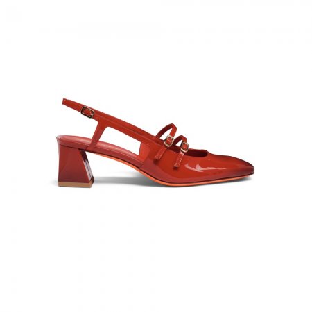 Slingback tacco medio da donna in vernice rossa - Rosso
