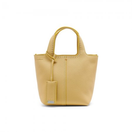 Borsa a mano in pelle bottalata gialla - Giallo