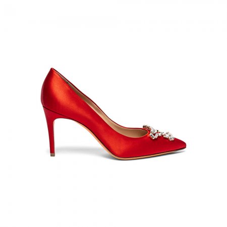 Décolletés tacco alto Santoni Sibille da donna in satin rosso - Rosso