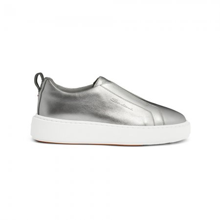 Sneaker slip-on da donna in pelle laminata argento - Argento