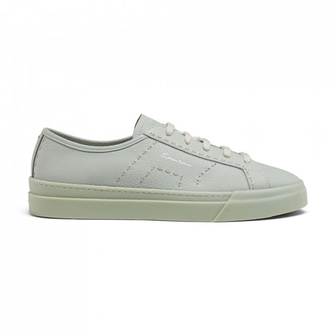 Double Buckle Sneaker da uomo in pelle bottalata azzurra - Azzurro
