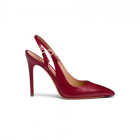Slingback tacco alto da donna in pelle rossa - Rosso