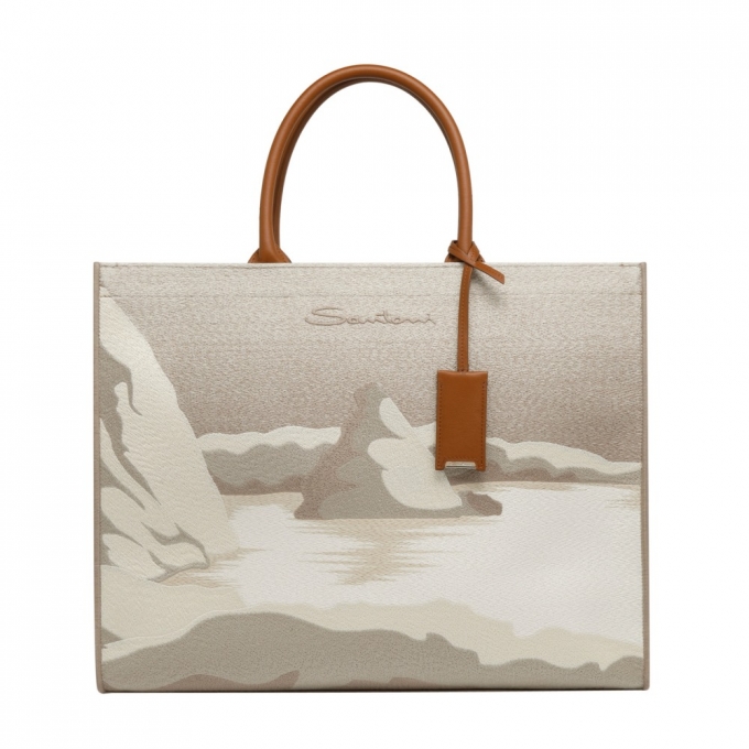 Shopping bag in tessuto beige - Naturale