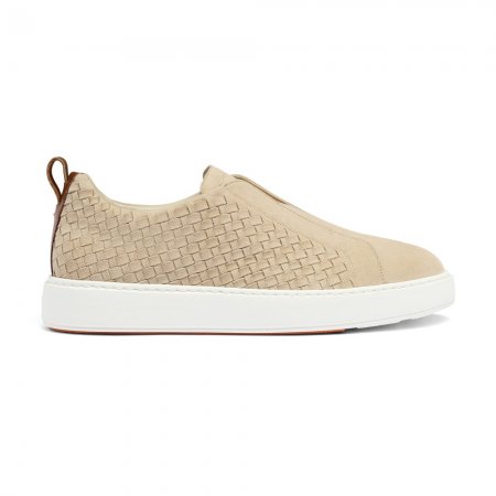 Sneaker slip-on da uomo in suede intrecciato beige - Naturale