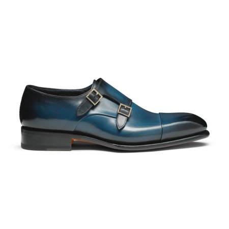 Doppia fibbia da uomo in pelle blu - Blu