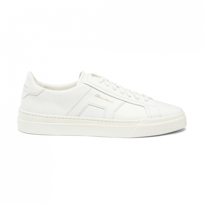 Double buckle sneaker da uomo in pelle bianca - Bianco