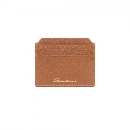 Porta carte di credito in pelle bottalata marrone chiaro - Marrone chiaro