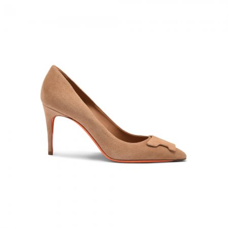 Décolletés tacco alto Santoni Sibille da donna in suede beige - Naturale