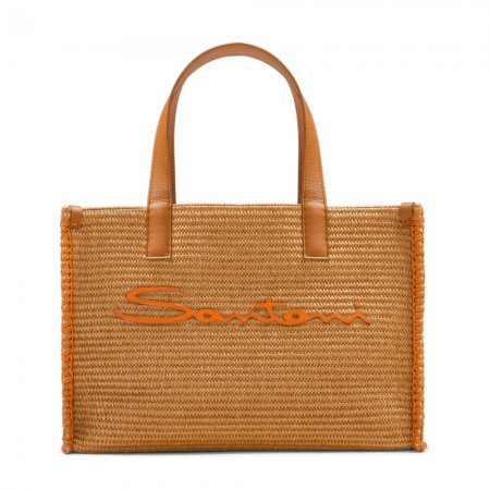 Borsa tote in rafia marrone - Arancione