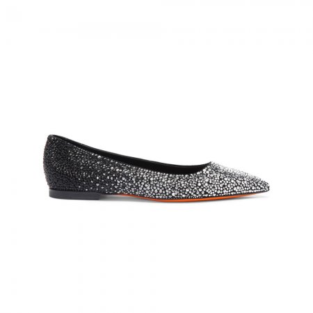 Ballerina da donna in suede e strass neri - Nero