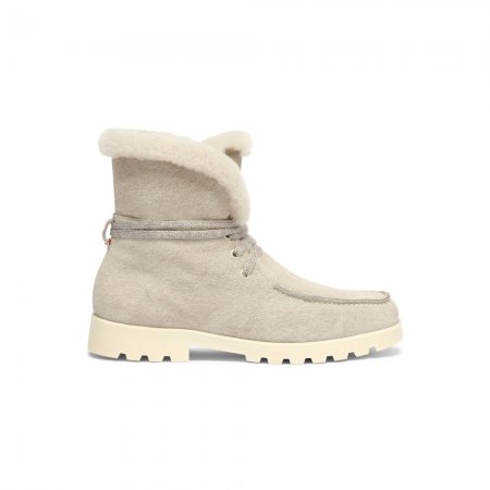 Stivaletto con pelliccia da donna in suede beige - Naturale