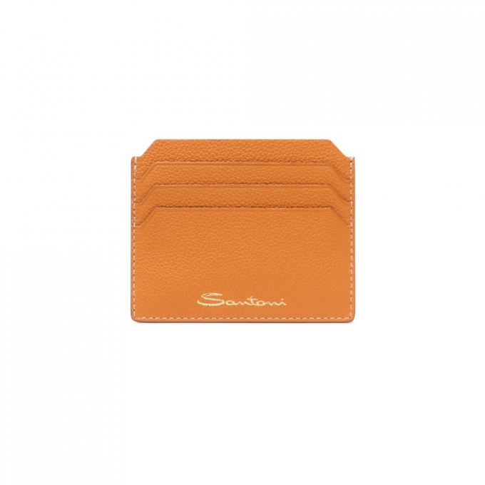 Porta carte di credito in pelle bottalata arancione - Arancione