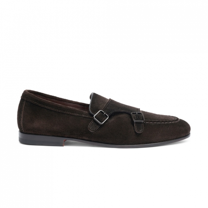 Mocassino doppia fibbia da uomo in suede testa di moro - Testa di moro