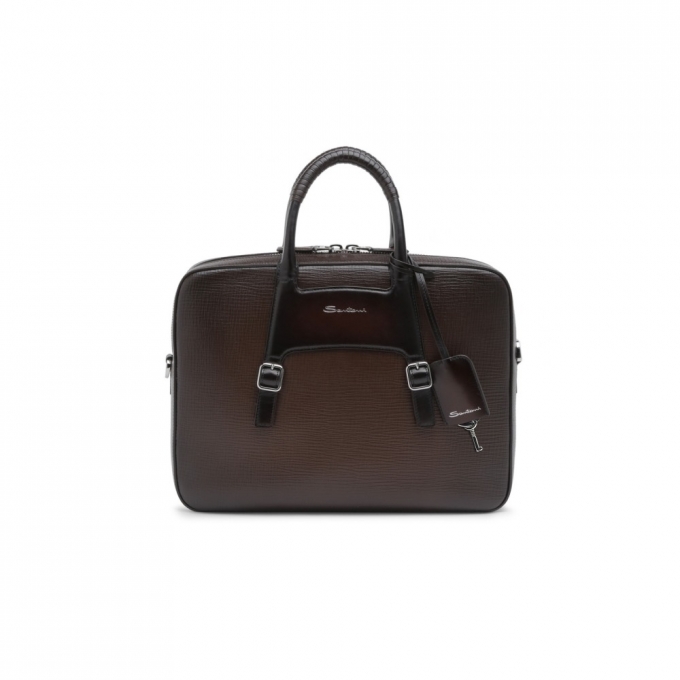 Briefcase in pelle stampata marrone - Testa di moro