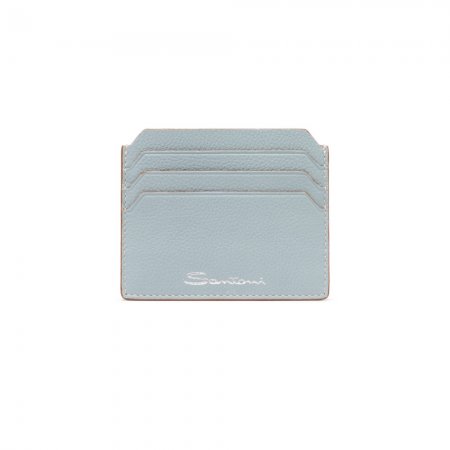Porta carte di credito in pelle bottalata azzurra - Azzurro