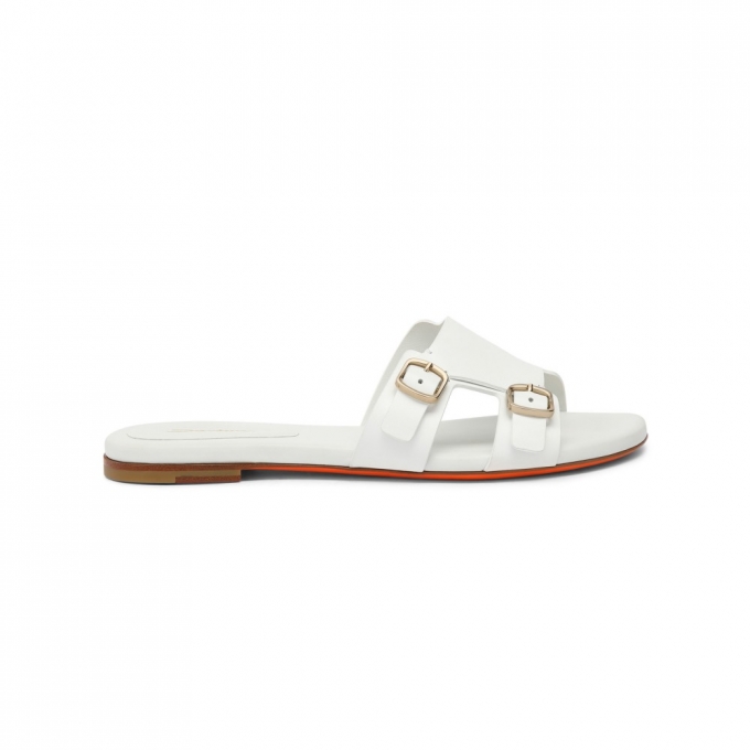 Sandalo slide Didi con doppia fibbia da donna in pelle bianca - Bianco