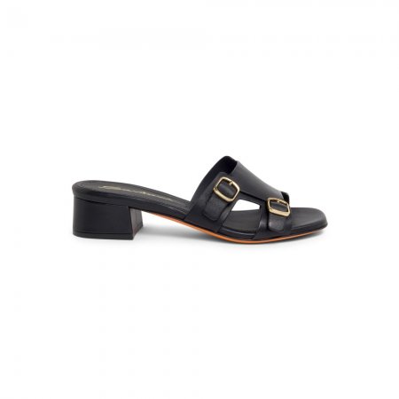 Sandalo slide Didi con doppia fibbia da donna in pelle nera - Nero