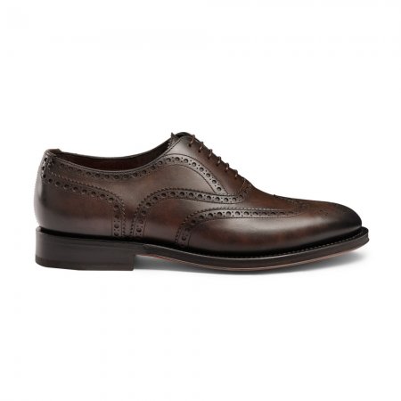Stringata oxford brogue da uomo in pelle anticata marrone - Testa di moro