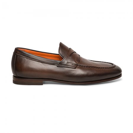 Mocassino penny da uomo in pelle anticata marrone - Testa di moro