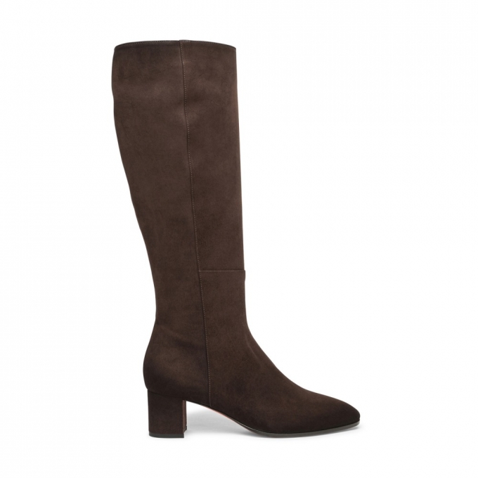 Stivale tacco medio da donna in suede testa di moro - Testa di moro