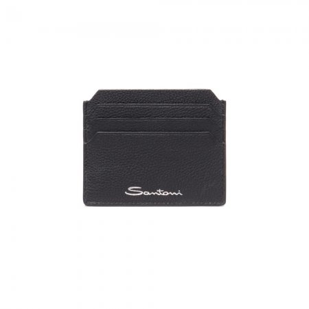 Porta carte di credito in pelle bottalata nera - Nero
