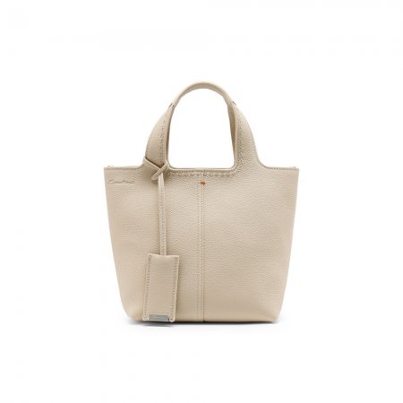 Borsa a mano in pelle bottalata beige - Naturale