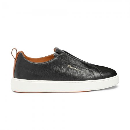 Sneaker slip-on da uomo in pelle bottalata nera - Nero