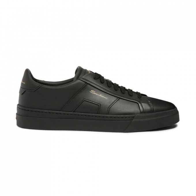 Double buckle sneaker da uomo in pelle nera - Nero