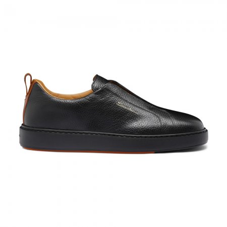 Sneaker slip-on da uomo in pelle bottalata nera - Nero