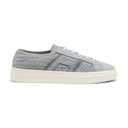 Double Buckle Sneaker da uomo in suede intrecciato azzurro - Azzurro
