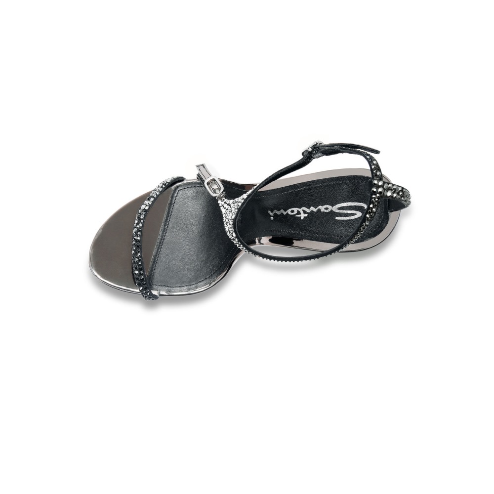Sandalo tacco alto da donna in suede e strass nero e argento - Nero