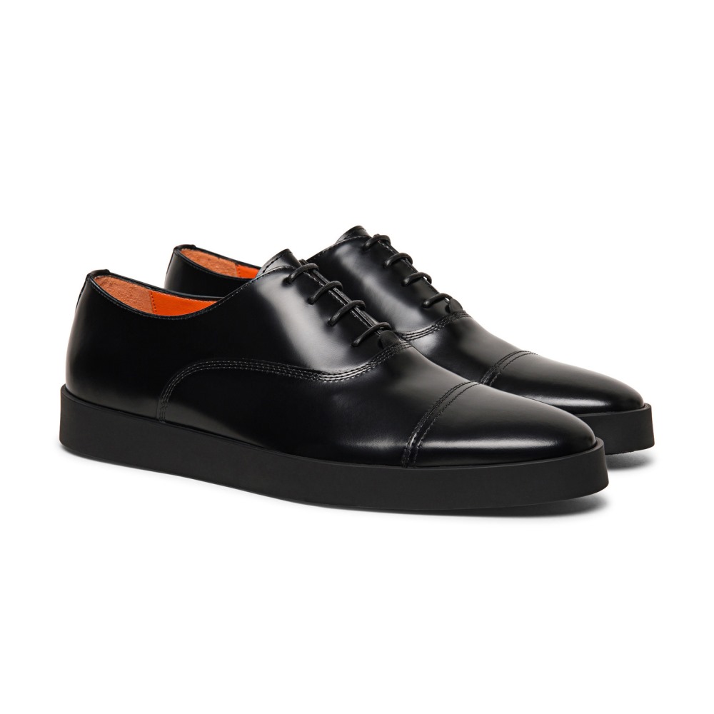 Stringata oxford da uomo in pelle lucida nera - Nero