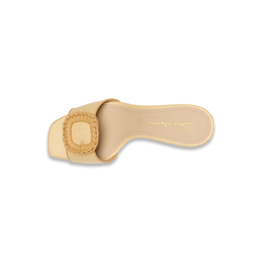 Sandalo tacco medio da donna in rafia beige - Naturale
