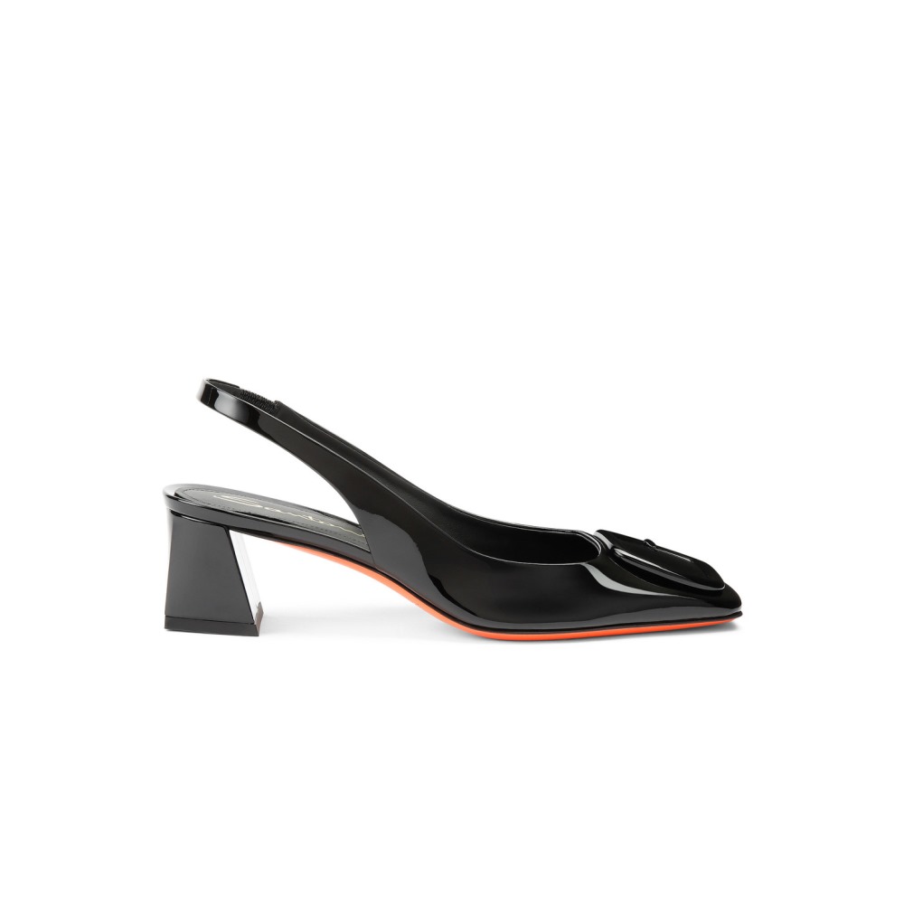 Slingback tacco medio da donna in vernice nera - Nero