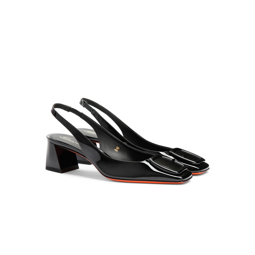 Slingback tacco medio da donna in vernice nera - Nero