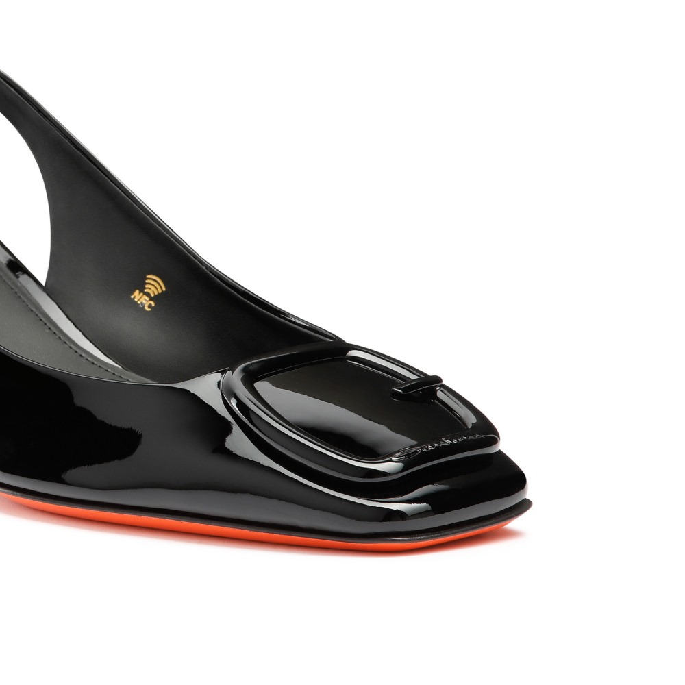 Slingback tacco medio da donna in vernice nera - Nero