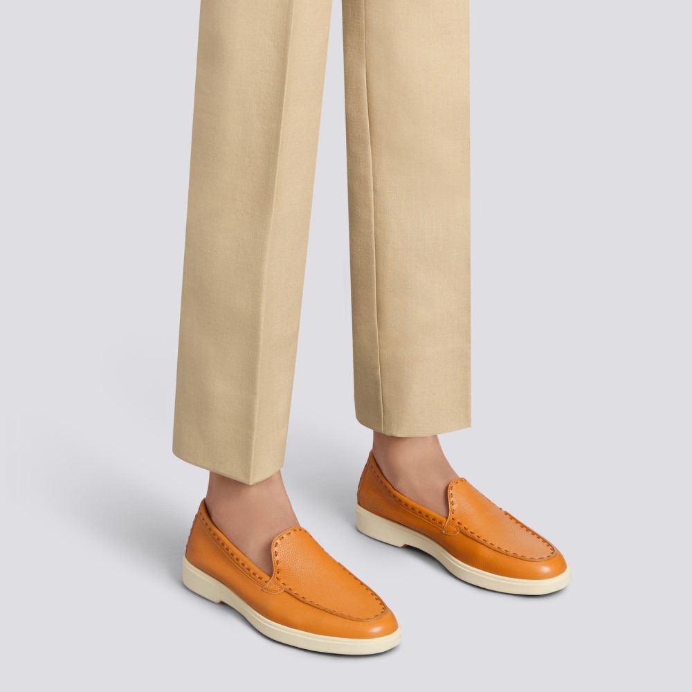 Mocassino da donna in pelle bottalata arancione - Arancione