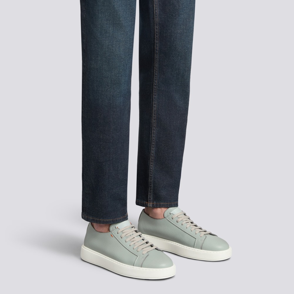 Sneaker da uomo in pelle bottalata azzurra - Azzurro