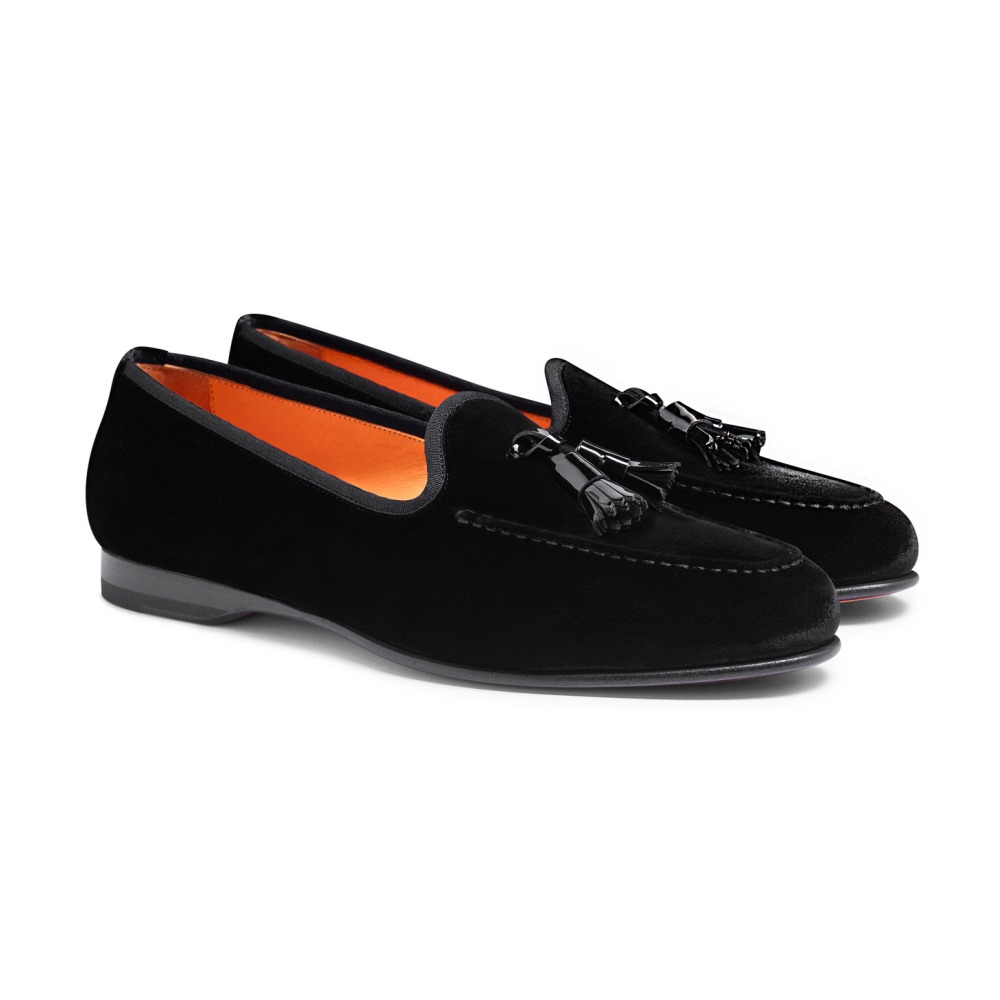 Mocassino Andrea con nappe da uomo in velluto nero - Nero