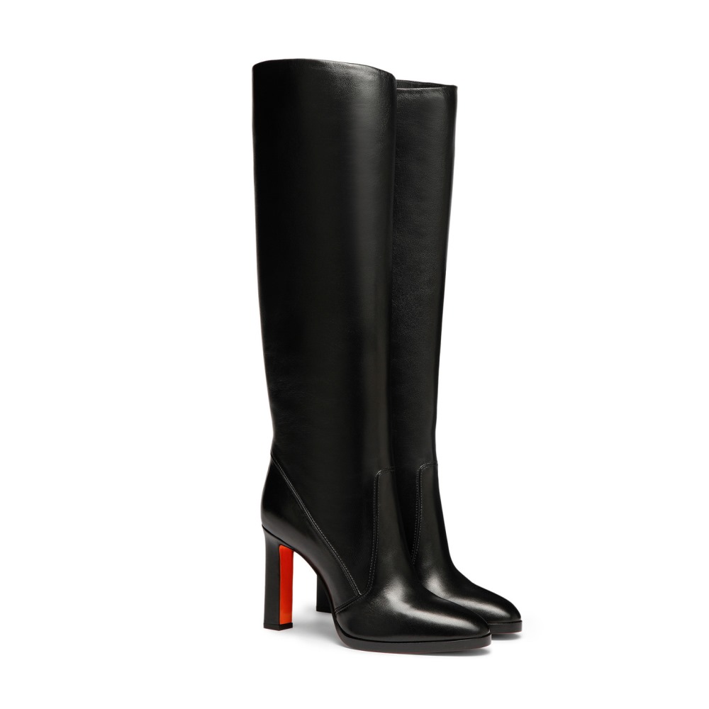 Stivale tacco alto da donna in pelle nera - Nero