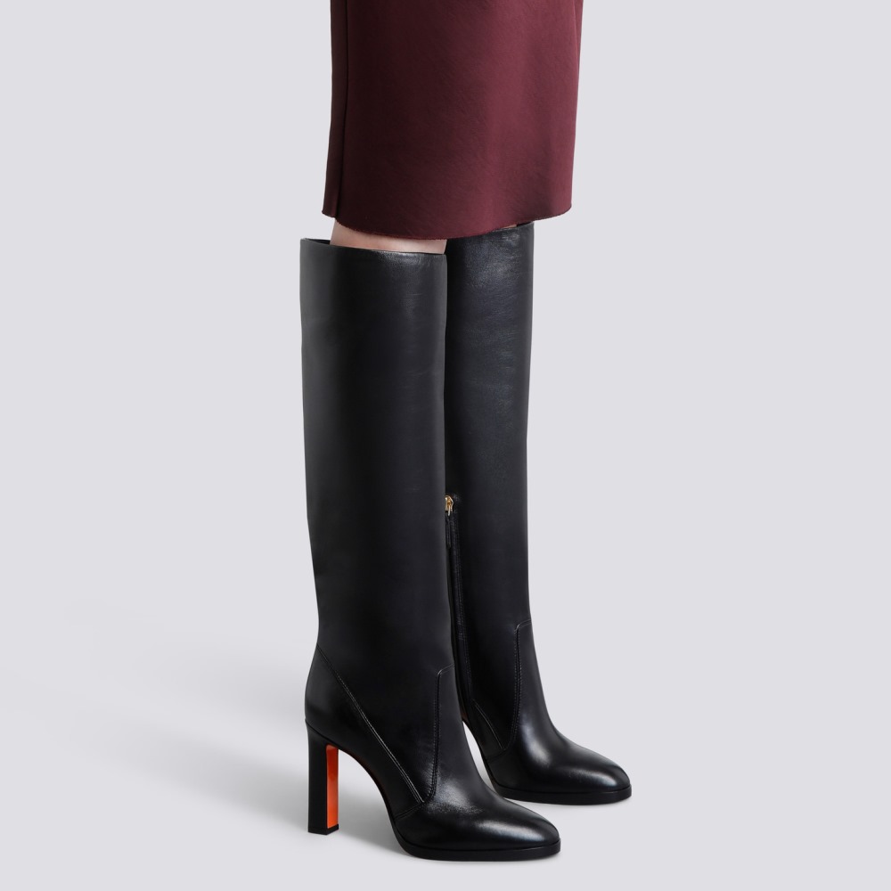 Stivale tacco alto da donna in pelle nera - Nero