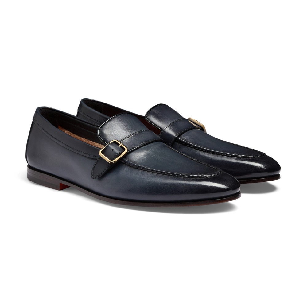 Mocassino mono fibbia da uomo in pelle blu - Blu