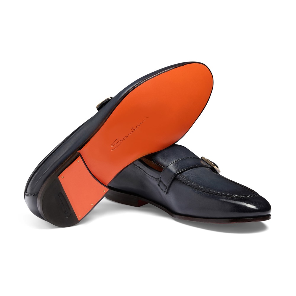 Mocassino mono fibbia da uomo in pelle blu - Blu