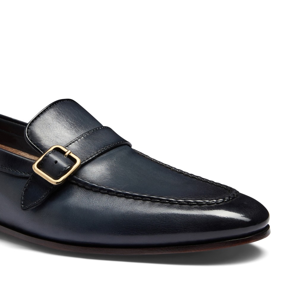 Mocassino mono fibbia da uomo in pelle blu - Blu