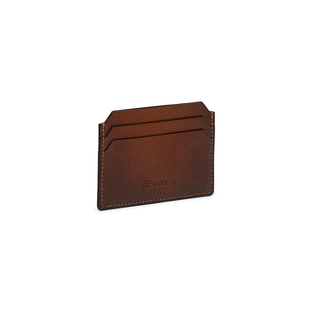 Porta carte di credito in saffiano marrone - Marrone medio